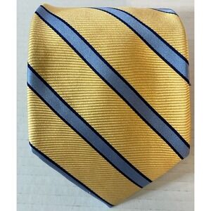 Brooks Brothers Silk Necktie Yellow /Blue Striped Woven In England Made In USA
